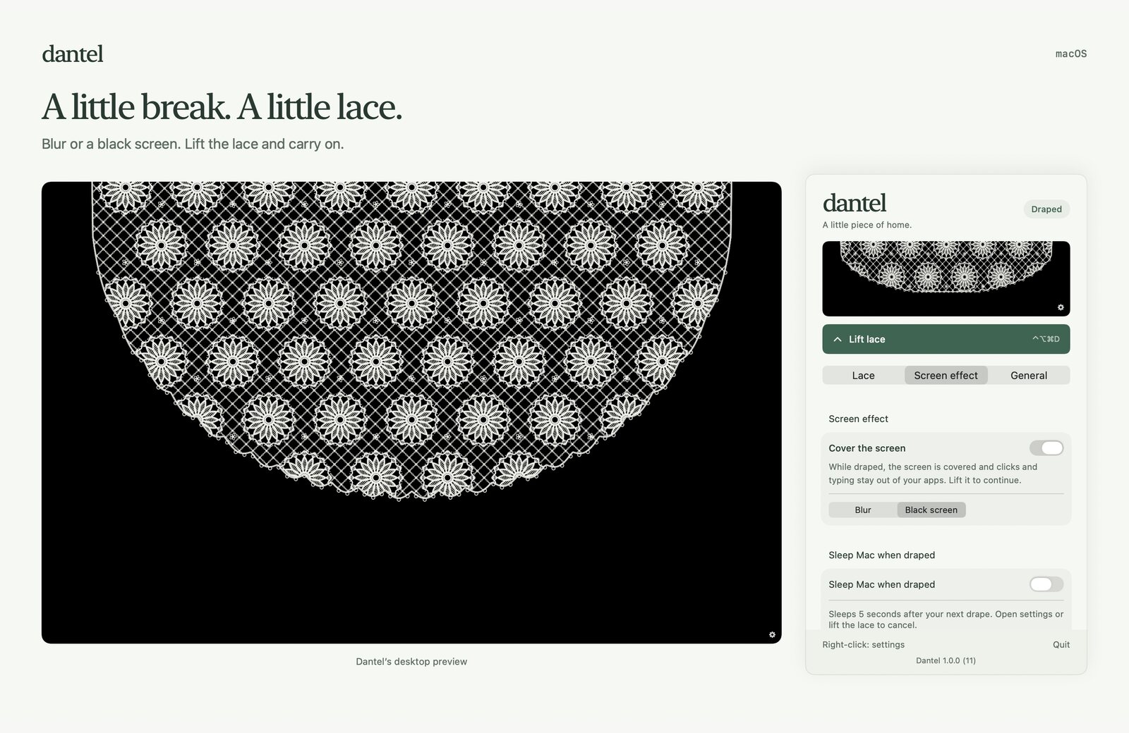 Dantel covering a black Mac screen