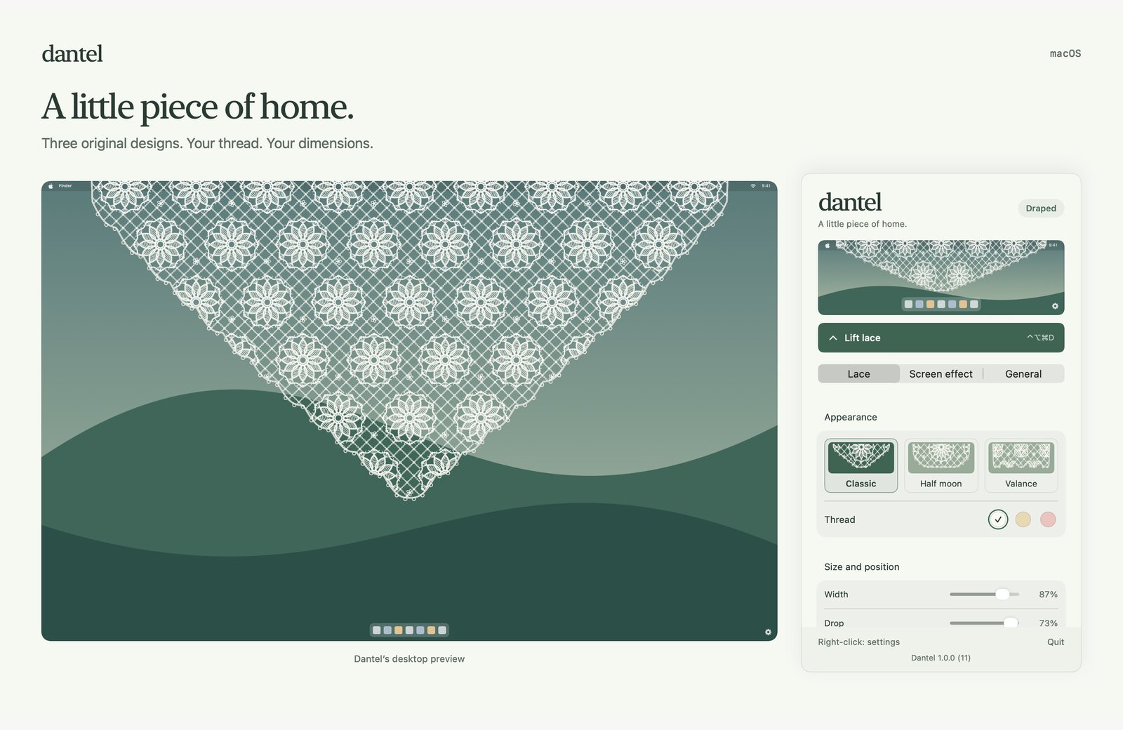 Dantel draped over a Mac desktop with appearance settings